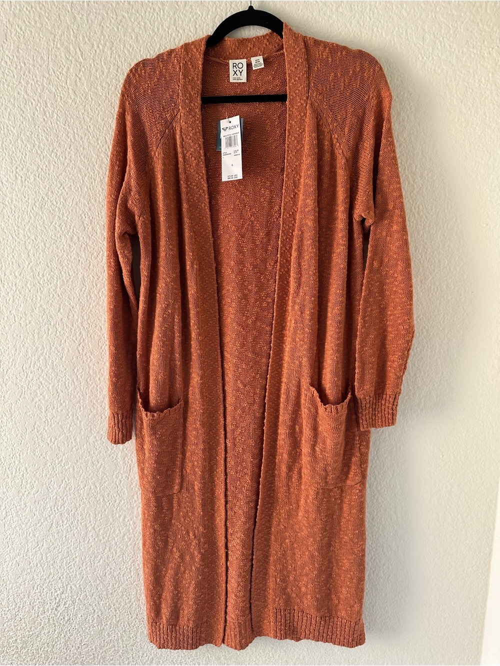 Roxy Women’s Long Open Front Cardigan in Burnt Orange